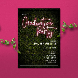 Invitación Partido de Graduación del Rótulo del Neón Rosa de 