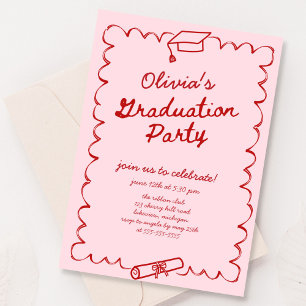 Invitación Partido de Graduación dibujado por la mano roja ro
