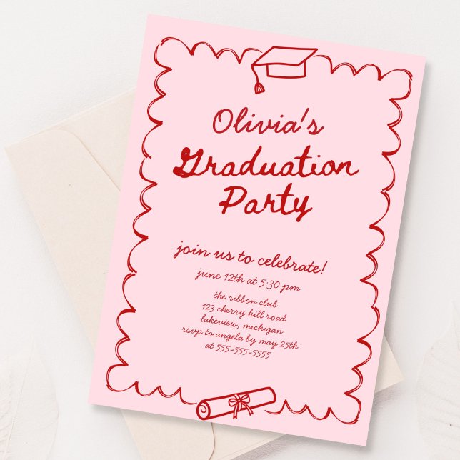 Invitación Partido de Graduación dibujado por la mano roja ro (Subido por el creador)