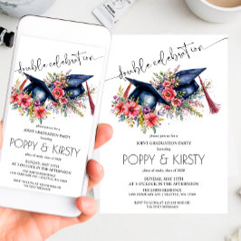 Invitación Partido de graduación doble de flor acuarela