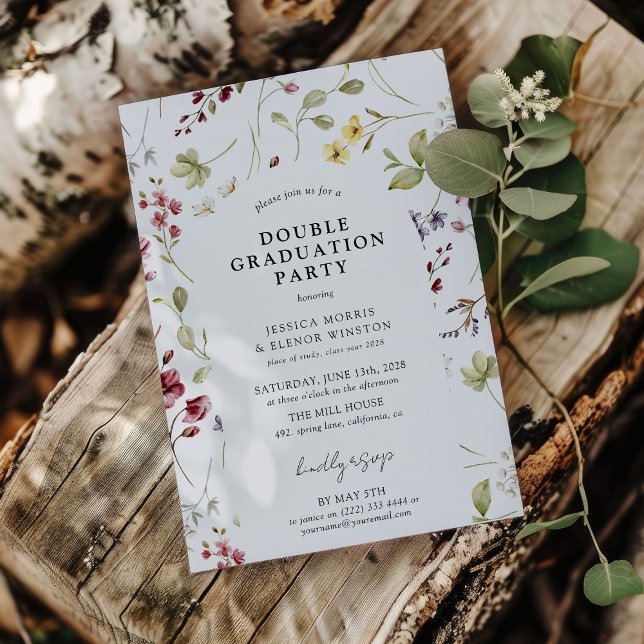 Invitación Partido de graduación doble de Flor silvestre acua (Subido por el creador)