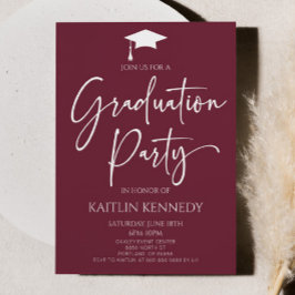 Invitación Partido de Graduación Elegante de Borgoña minimali