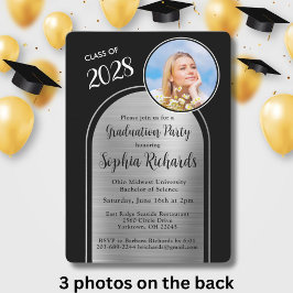 Invitación Partido de Graduación Elegante de Plata Negra de P