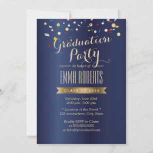 Invitación Partido de Graduación Elegante Navy Blue Confetti