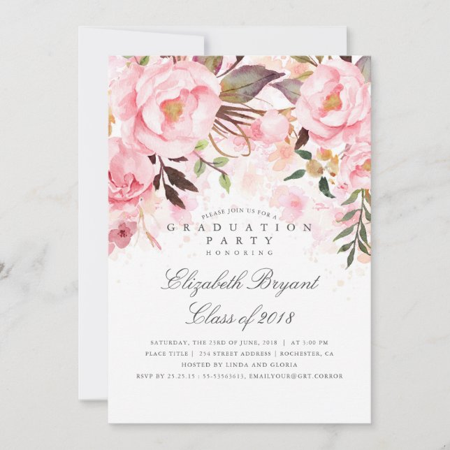 Invitación Partido de Graduación Elegante y Moderno con Flore (Anverso)