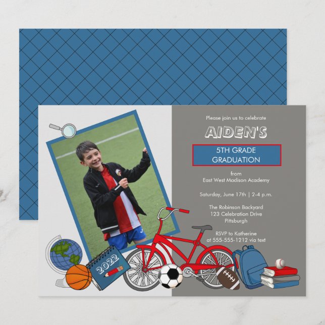 Invitación Partido de Graduación Elemental de Photo Boy (Anverso / Reverso)