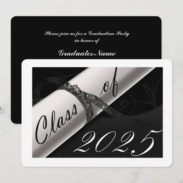 Invitación Partido de Graduación en Blanco y Negro (Anverso / Reverso)