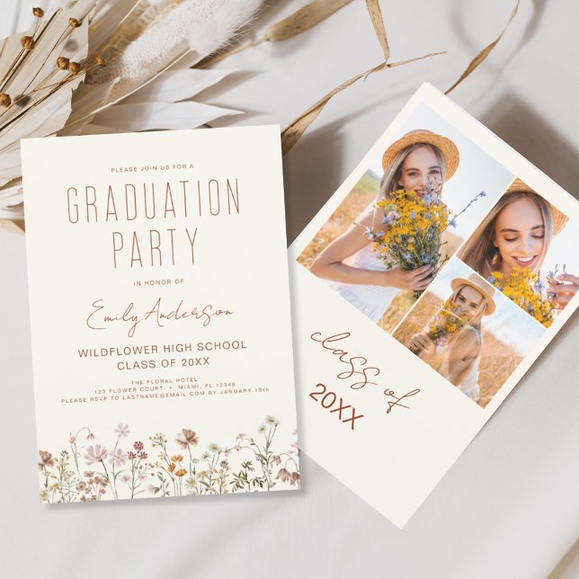 Invitación Partido de Graduación en Flor Silvestre Foto Boho (Subido por el creador)