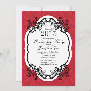 Invitación Partido de graduación en rojo con estilo Vieja Dam