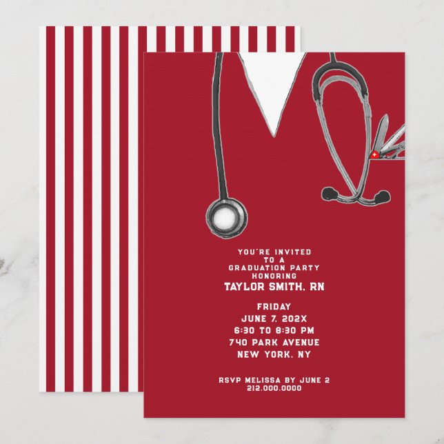 Invitación Partido de Graduación Escolar de enfermería (Anverso / Reverso)