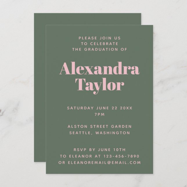 Invitación Partido de Graduación Estética de la Cuta Verde Re (Anverso / Reverso)