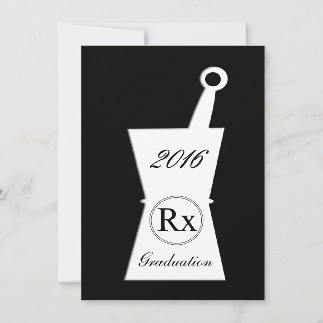 Invitación Partido de Graduación Farmacéutica Negro (Anverso)