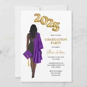 Invitación Partido de Graduación Femenina Afroamericana Púrpu