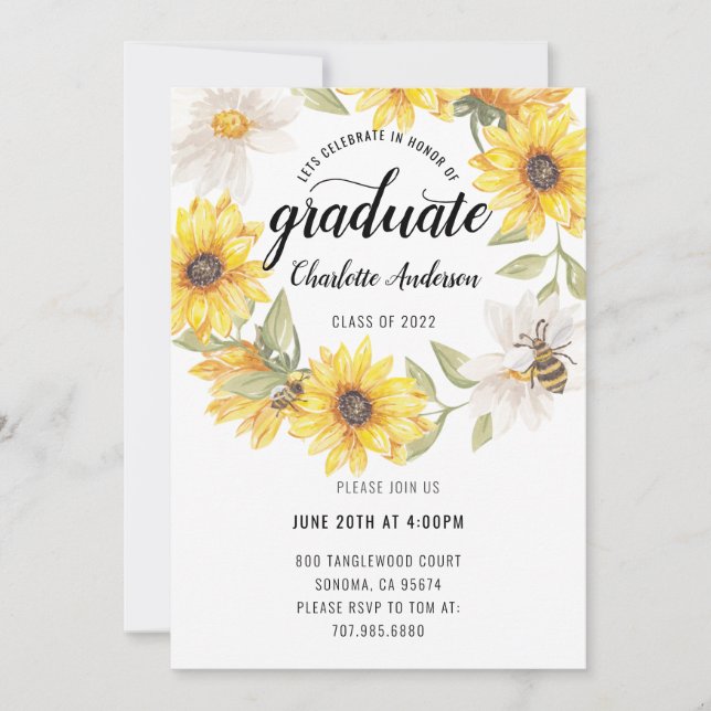 Invitación Partido de Graduación Fiesta de los girasoles blan (Anverso)