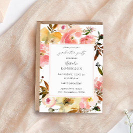 Invitación Partido de Graduación Floral Amarilla y Rosa Vela