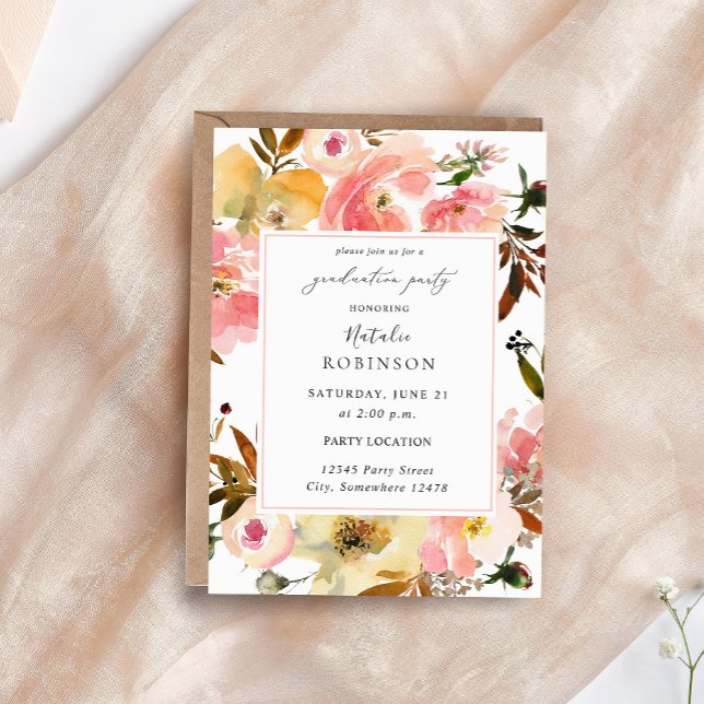 Invitación Partido de Graduación Floral Amarilla y Rosa Vela (Subido por el creador)