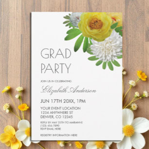 Invitación Partido de graduación floral amarillo y blanco