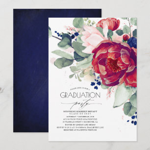 Invitación Partido de Graduación Floral Azul de la Marina de