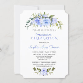 Invitación Partido de Graduación Floral Azul Delicado de colo