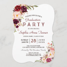 Invitación Partido de Graduación Floral Burgundy Marsala Rubo