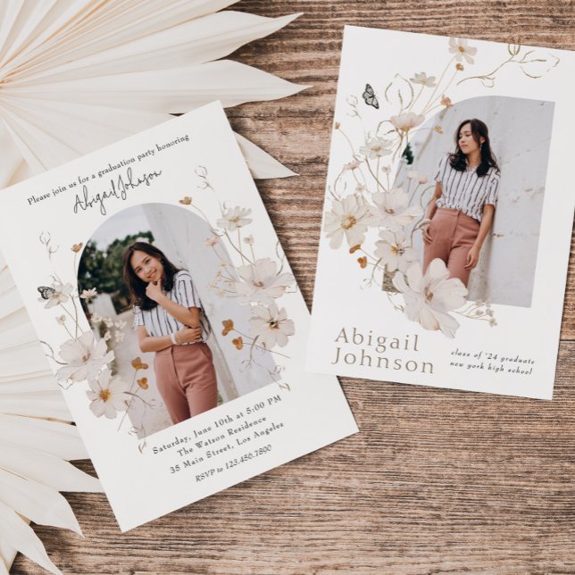 Invitación Partido de Graduación Floral de Agua Boho Beige (Subido por el creador)