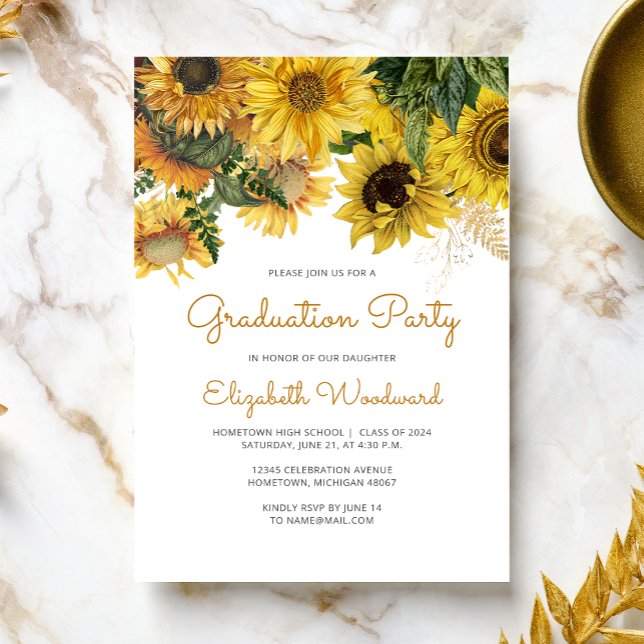 Invitación Partido de Graduación Floral de Girasol (Subido por el creador)