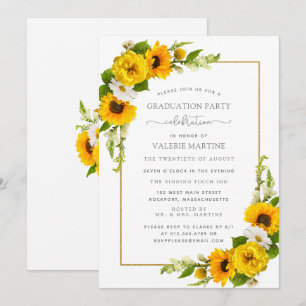 Invitación Partido de graduación floral de girasol amarillo