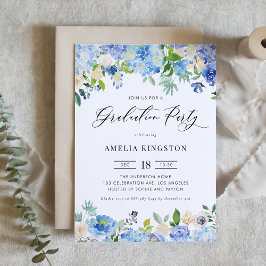 Invitación Partido de Graduación Floral de Hidrangea Azul de