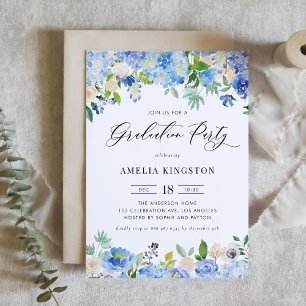 Invitación Partido de Graduación Floral de Hidrangea Azul de 
