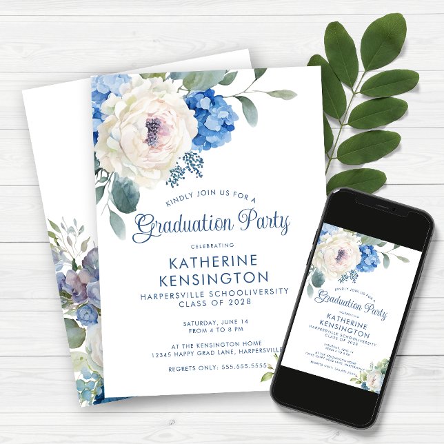 Invitación Partido de Graduación Floral de Hidrangea Rosa (Subido por el creador)
