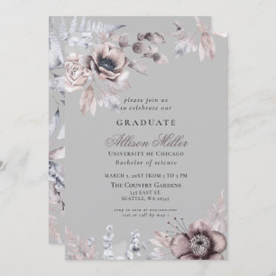 Invitación Partido de Graduación Floral de Mauve Gris Gris Pl