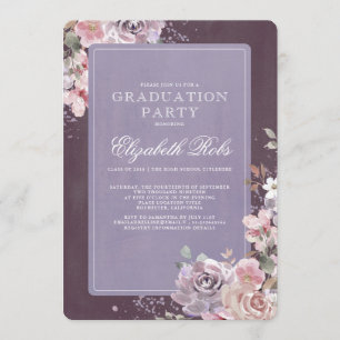 Invitación Partido de Graduación Floral de Mauve Plum Lilac V