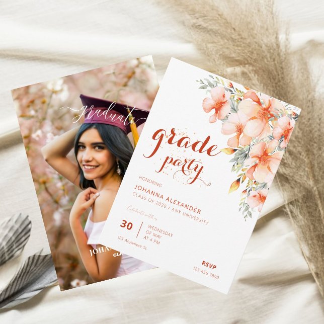 Invitación Partido de Graduación Floral de Vermilion Watercol (Subido por el creador)