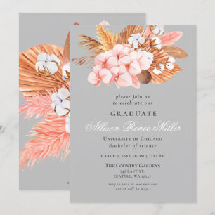 Invitación Partido de Graduación Floral del Boho Gris Platead