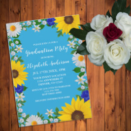 Invitación Partido de Graduación Floral del cielo azul de ver