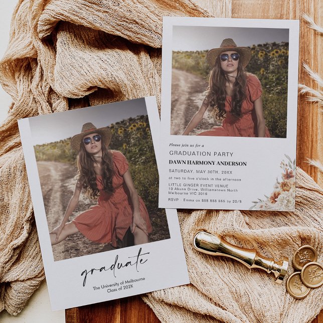 Invitación Partido de Graduación Floral del Naranja Quemado B (Subido por el creador)