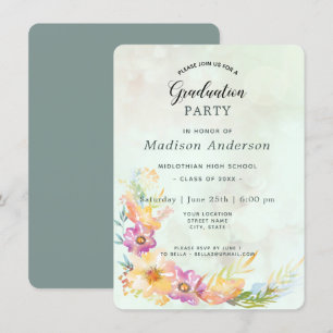 Invitación Partido de Graduación Floral Pastel Moderno