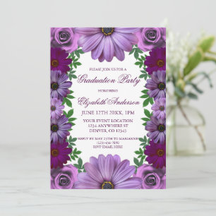 Invitación Partido de Graduación Floral Púrpura Regal