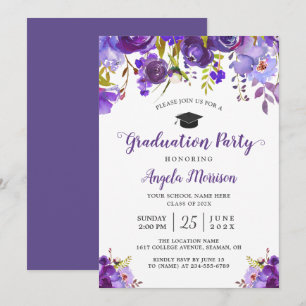 Invitación Partido de Graduación Floral Púrpura Ultra Violeta