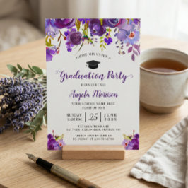 Invitación Partido de Graduación Floral Púrpura Ultra Violeta