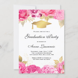 Invitación Partido de Graduación Floral Rosa