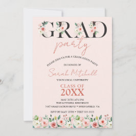 Invitación Partido de Graduación Floral Rosa de Rubor