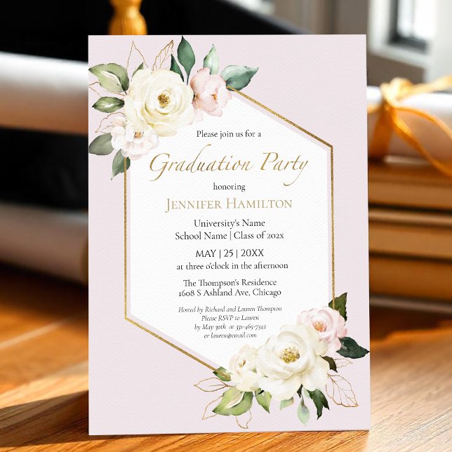 Invitación Partido de Graduación Floral Rosa y Crema Blanca (Subido por el creador)