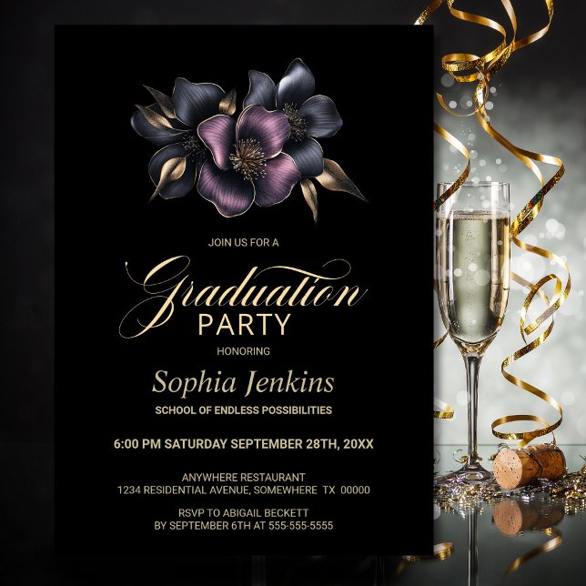 Invitación Partido de Graduación Floral Rosa y Gris (Subido por el creador)