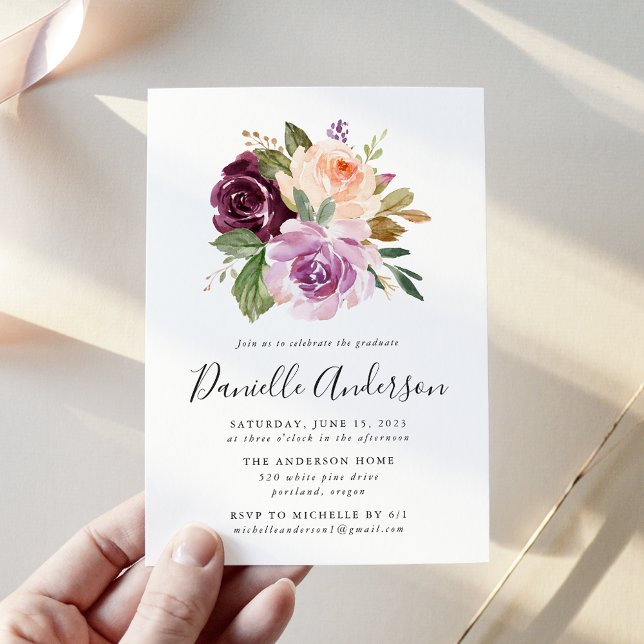 Invitación Partido de Graduación Floral Rustic Moody Watercol (Subido por el creador)