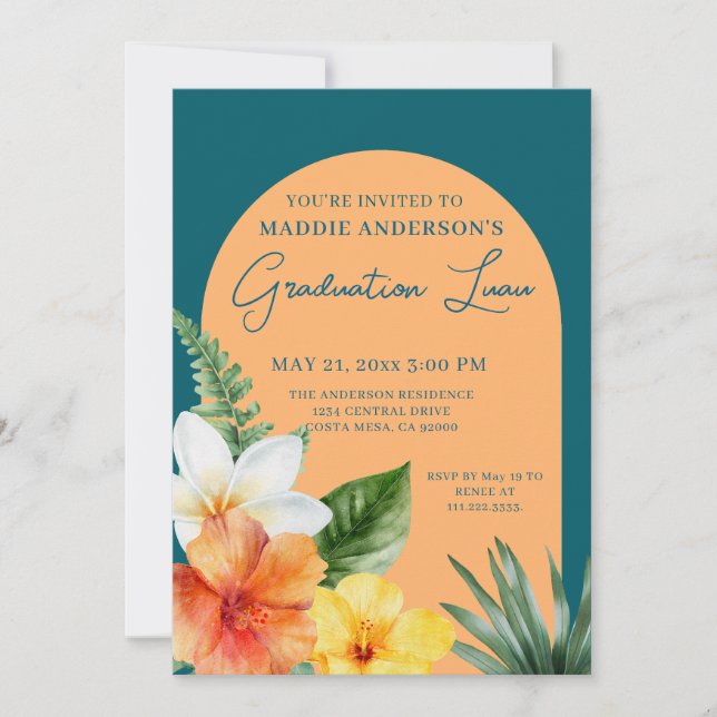 Invitación Partido de Graduación Floral Tropical (Anverso)