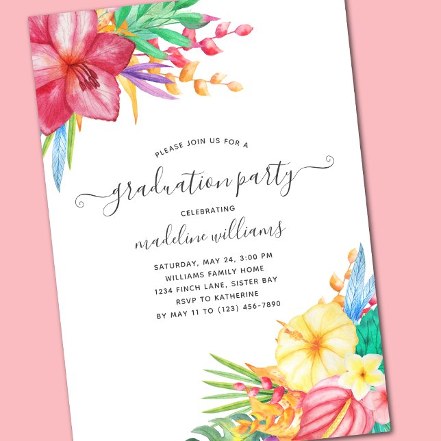 Invitación Partido de Graduación Floral Tropical (Subido por el creador)