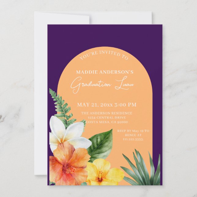 Invitación Partido de Graduación Floral Tropical (Anverso)