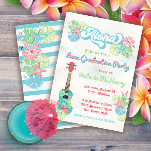 Invitación Partido de Graduación Floral Tropical Aloha Luau