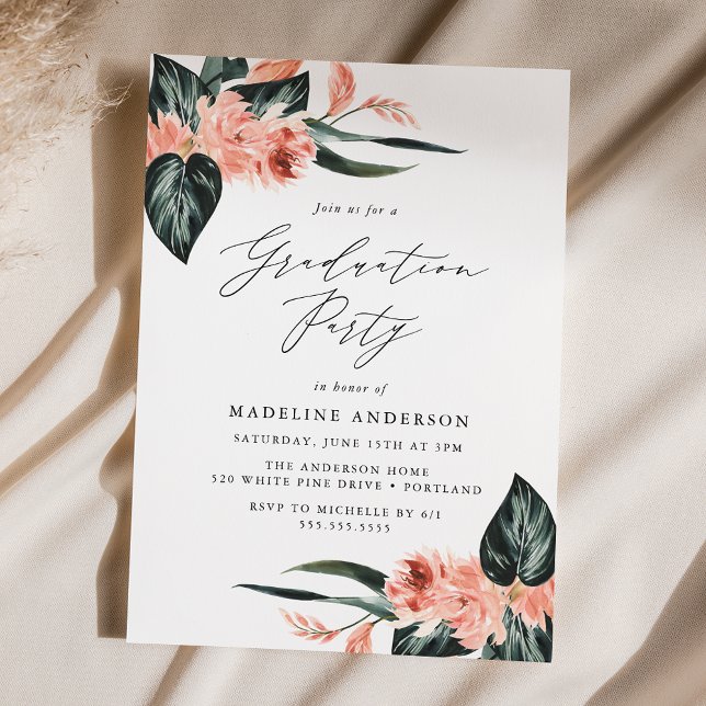 Invitación Partido de Graduación Floral Tropical de Acuarela (Subido por el creador)